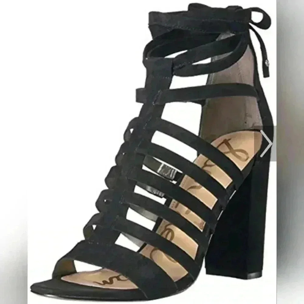 Sam Edelman Black Suede Yarina Heeled Lace up Heels Size 10